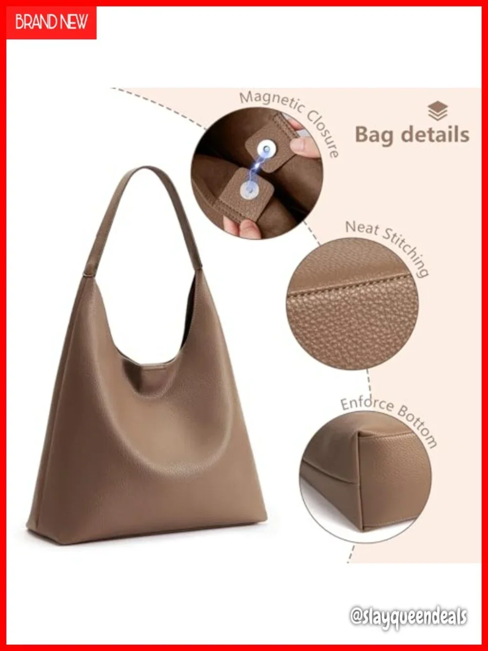 Slouchy Hobo Bag Tote Vegan Leather Weekender Shoulder Purse